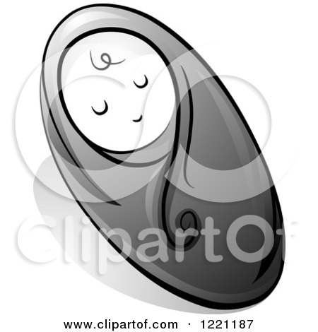 Clipart of a Grayscale Swaddled Baby - Royalty Free Vector Illustration by BNP Design Studio