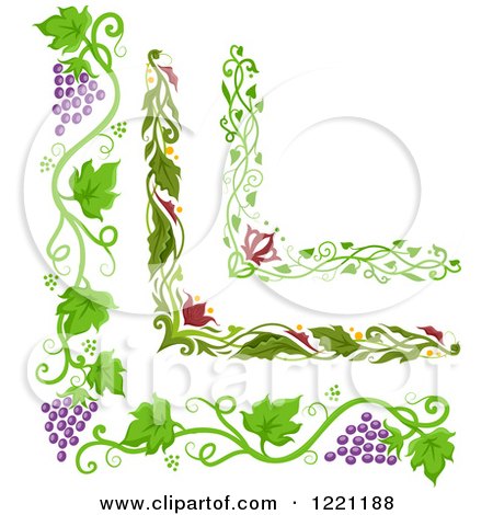 Clipart of Grape Vine and Floral Corner Borders - Royalty Free Vector Illustration by BNP Design Studio