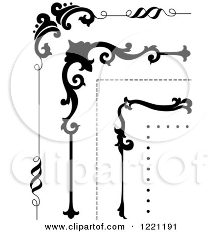 Clipart of Ornate Black Corner Borders - Royalty Free Vector Illustration by BNP Design Studio