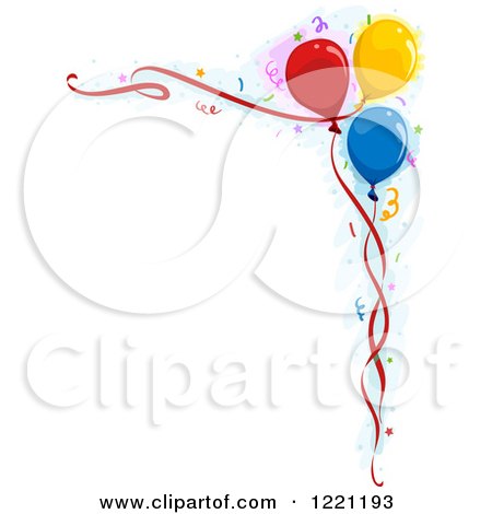 Clipart of a Corner Border of Party Balloons and Confetti - Royalty Free Vector Illustration by BNP Design Studio