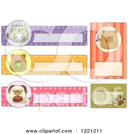 Clipart of Cute Animal Book or School Labels - Royalty Free Vector Illustration by BNP Design Studio