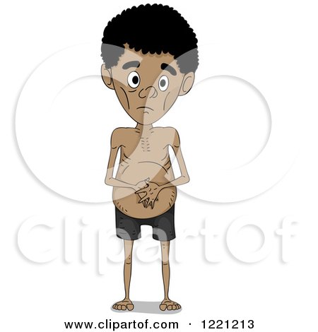 Clipart of a Malnourished African Boy with a Bloated Stomach - Royalty Free Vector Illustration by BNP Design Studio