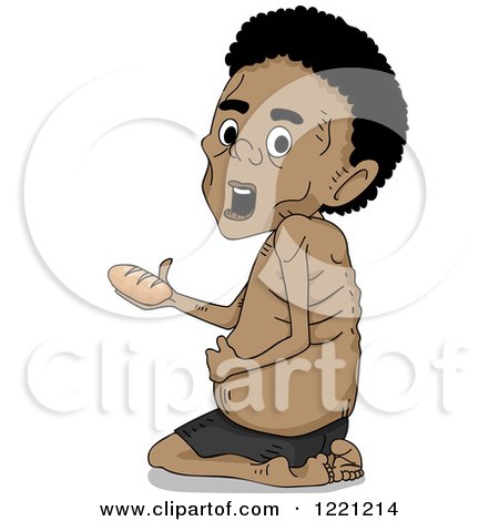 Clipart of a Malnourished African Boy Holding a Piece of Bread - Royalty Free Vector Illustration by BNP Design Studio