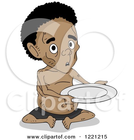 Clipart of a Malnourished African Boy Holding an Empty Plate - Royalty Free Vector Illustration by BNP Design Studio