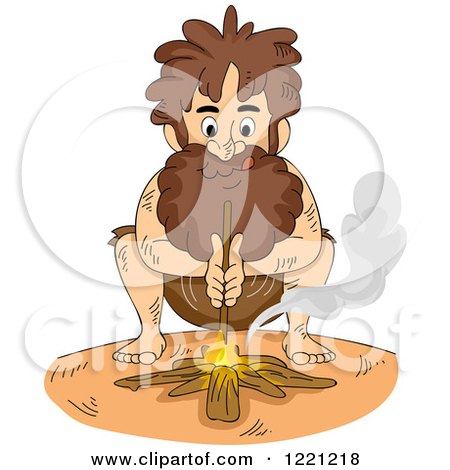 Clipart of a Castaway Man Making a Fire - Royalty Free Vector Illustration by BNP Design Studio