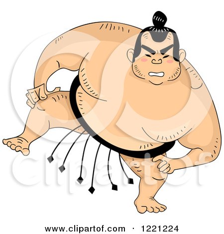 Clipart of a Sumo Wrestler Raising One Leg - Royalty Free Vector Illustration by BNP Design Studio