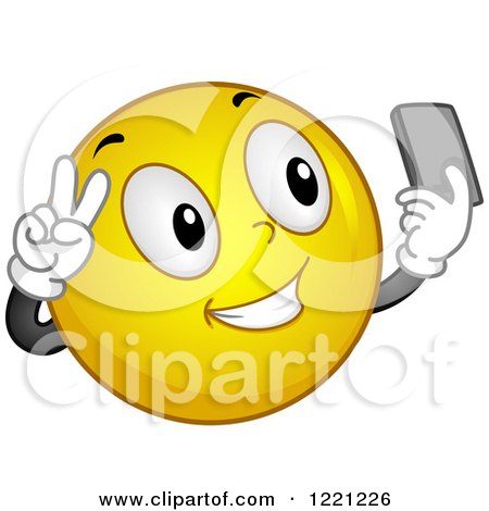 Clipart of a Yellow Smiley Taking a Self Picture with a Cell Phone - Royalty Free Vector Illustration by BNP Design Studio