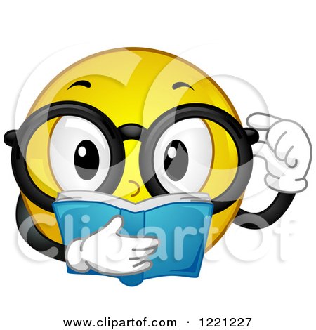 Clipart of a Yellow Smiley Wearing Glasses and Reading a Book - Royalty Free Vector Illustration by BNP Design Studio