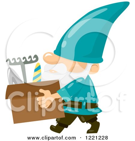 Clipart of a Garden Gnome Carrying a Box of Tools - Royalty Free Vector Illustration by BNP Design Studio