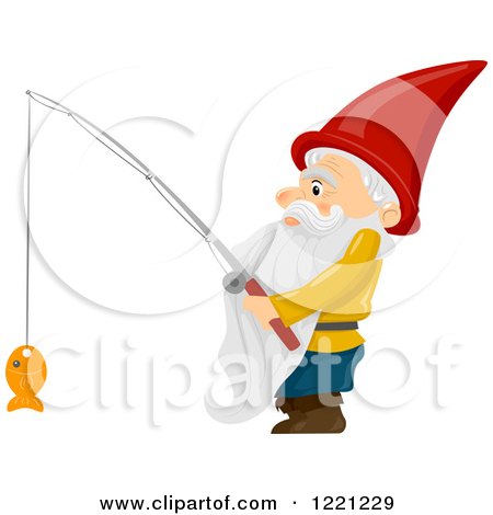 Clipart of a Gnome with a Fish on a Hook - Royalty Free Vector Illustration by BNP Design Studio