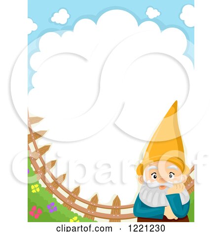 Clipart of a Garden Gnome Under Text Space on a Cloud - Royalty Free Vector Illustration by BNP Design Studio
