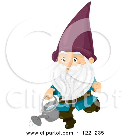 Clipart of a Garden Gnome Using a Watering Can - Royalty Free Vector Illustration by BNP Design Studio