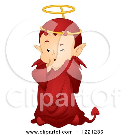 Clipart of a Cute Little Devil Wearing a Halo - Royalty Free Vector Illustration by BNP Design Studio