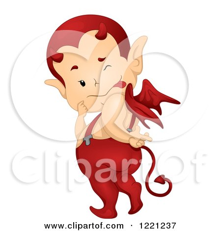 Clipart of a Cute Little Devil Crossing His Fingers and Sticking His Tongue out - Royalty Free Vector Illustration by BNP Design Studio