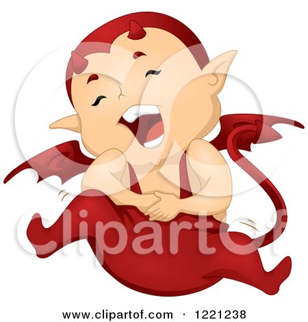 Clipart of a Cute Little Devil Holding His Tummy and Laughing - Royalty Free Vector Illustration by BNP Design Studio