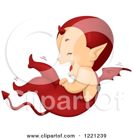 Clipart of a Cute Little Devil Holding His Tummy and Laughing on the Floor - Royalty Free Vector Illustration by BNP Design Studio