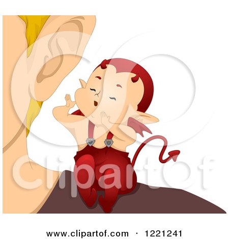 Clipart of a Cute Little Devil Whispering in a Man's Ear - Royalty Free Vector Illustration by BNP Design Studio