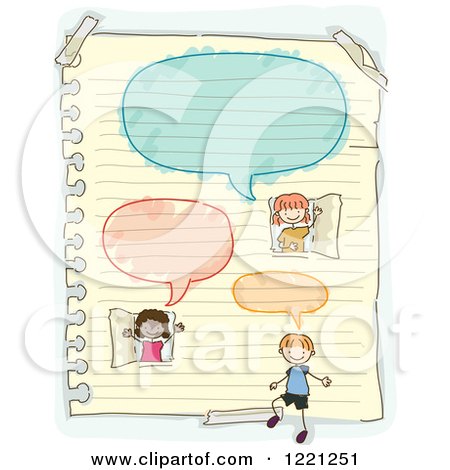 Clipart of a Doodle of Children Playing in a Building Drawn on Ruled Paper - Royalty Free Vector Illustration by BNP Design Studio