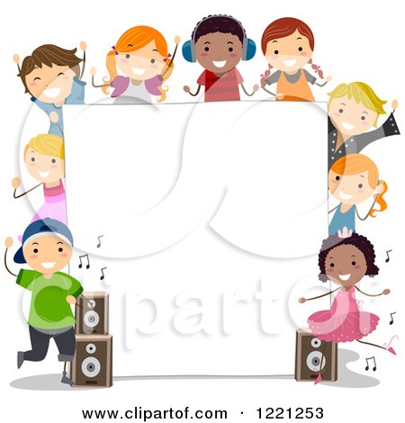 Clipart of Diverse Dance Children Around a Sign Board - Royalty Free Vector Illustration by BNP Design Studio
