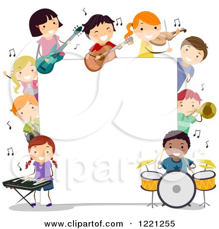 Clipart of Diverse Musician Children Around a Sign Board - Royalty Free Vector Illustration by BNP Design Studio