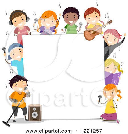 Clipart of Diverse Chorus Children Singing Around a Sign Board - Royalty Free Vector Illustration by BNP Design Studio
