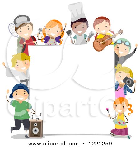 Clipart of Diverse Extra Curricular Class Children Around a Sign Board - Royalty Free Vector Illustration by BNP Design Studio