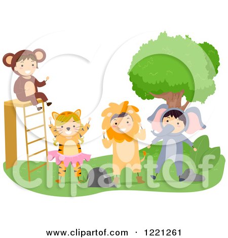 Clipart of Kids Dressed As Jungle Animals in a Play - Royalty Free Vector Illustration by BNP Design Studio