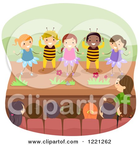 Clipart of Diverse Children Performing a Play As Bees and Flowers - Royalty Free Vector Illustration by BNP Design Studio