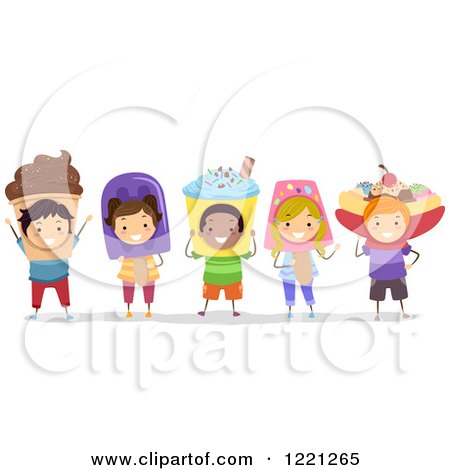Clipart of Diverse Children in Frozen Treat Costumes - Royalty Free Vector Illustration by BNP Design Studio