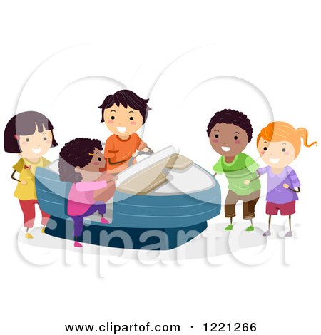 Clipart of Diverse Children Playing on an Arcade Boat Ride - Royalty Free Vector Illustration by BNP Design Studio