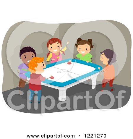 Clipart of Diverse Kids Playing Air Hockey - Royalty Free Vector Illustration by BNP Design Studio