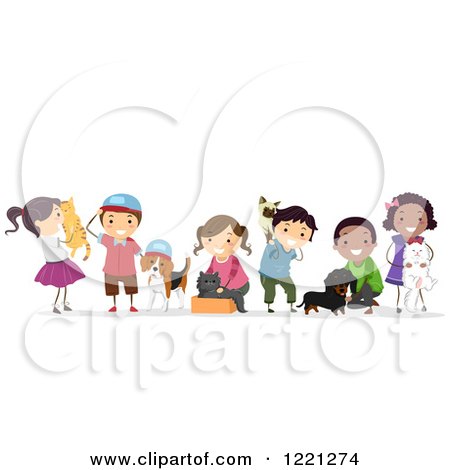Clipart of Diverse Children with Pets - Royalty Free Vector Illustration by BNP Design Studio