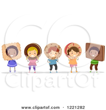 Clipart of Diverse Children in Cookie Costumes - Royalty Free Vector Illustration by BNP Design Studio