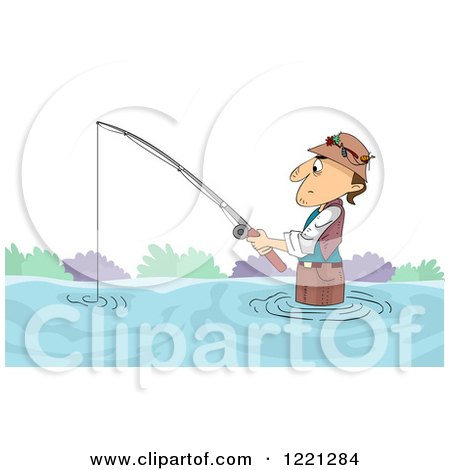 Clipart of a Wading Fisherman with a Submerged Hook - Royalty Free Vector Illustration by BNP Design Studio