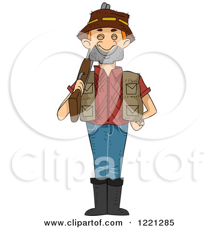 Clipart of a Male Hunter Standing with His Rifle over His Shoulder - Royalty Free Vector Illustration by BNP Design Studio