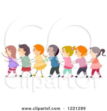 Clipart of Diverse Children in a Conga Line - Royalty Free Vector Illustration by BNP Design Studio