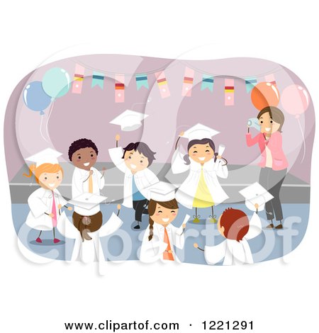 Clipart of Diverse Little Graduate Kids at a Party - Royalty Free Vector Illustration by BNP Design Studio