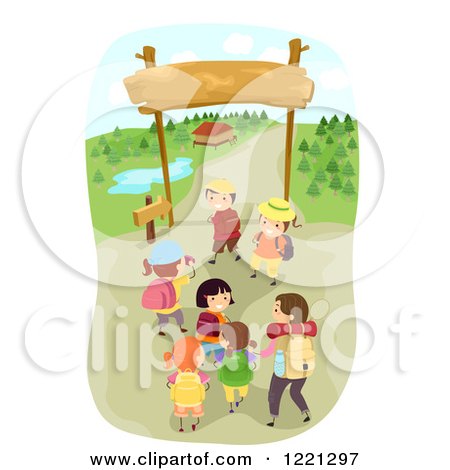 Clipart of Happy Children Heading into a Camp Ground - Royalty Free Vector Illustration by BNP Design Studio