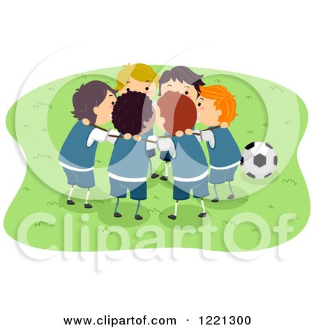 Clipart of a Circle of Soccer Boys Huddling - Royalty Free Vector Illustration by BNP Design Studio
