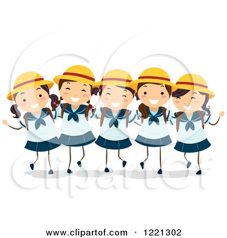 Clipart of a Group of Happy Japanese School Girls in Uniforms - Royalty Free Vector Illustration by BNP Design Studio