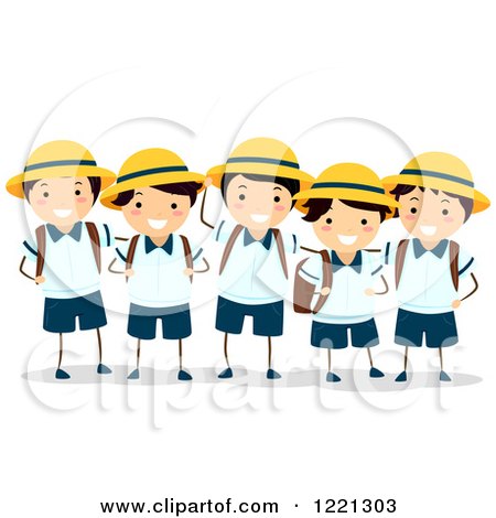 Clipart of a Group of Happy Japanese School Boys in Uniforms - Royalty Free Vector Illustration by BNP Design Studio