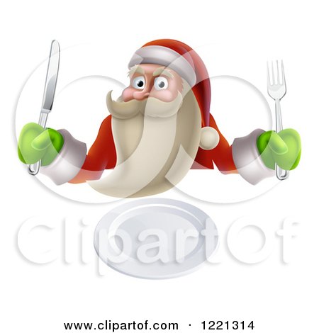 Clipart of a Young Santa Claus Ready for Dinner - Royalty Free Vector Illustration by AtStockIllustration