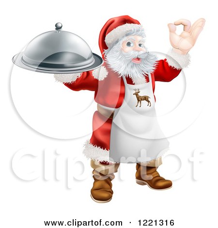 Clipart of Santa Claus Gesturing Ok, Wearing an Apron and Holding a Food Platter - Royalty Free Vector Illustration by AtStockIllustration