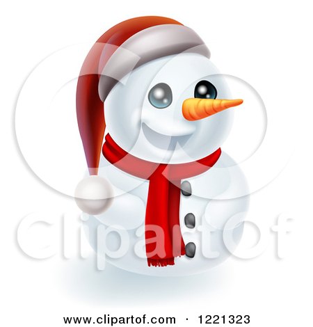 Clipart of a Christmas Snowman Wearing a Scarf and Santa Hat - Royalty Free Vector Illustration by AtStockIllustration
