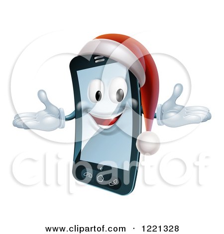 Clipart of a Christmas Smart Phone Mascot Wearing a Santa Hat - Royalty Free Vector Illustration by AtStockIllustration