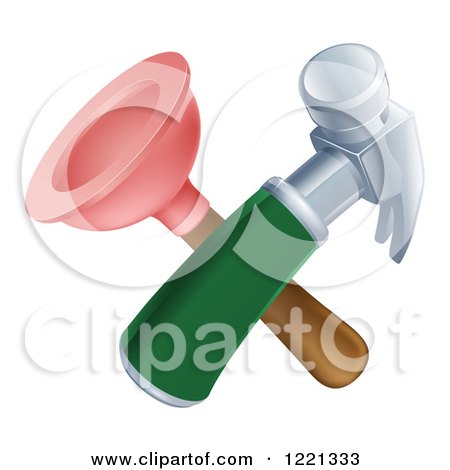 Clipart of a Crossed Plunger and Hammer - Royalty Free Vector Illustration by AtStockIllustration