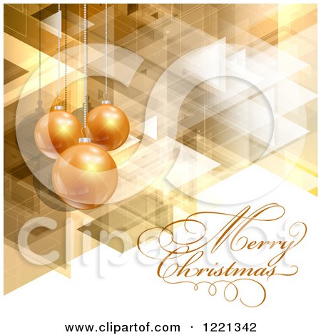 Clipart of a Merry Christmas Greeting and Baubles over Abstract Shapes - Royalty Free Vector Illustration by KJ Pargeter