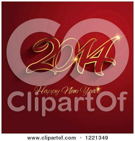 Clipart of a Happy New Year 2014 Greeting in Red and Gold - Royalty Free Vector Illustration by KJ Pargeter