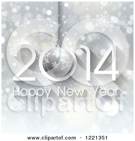 Clipart of a Happy New Year 2014 Greeting over Bokeh Stars and Snowflakes - Royalty Free Vector Illustration by KJ Pargeter