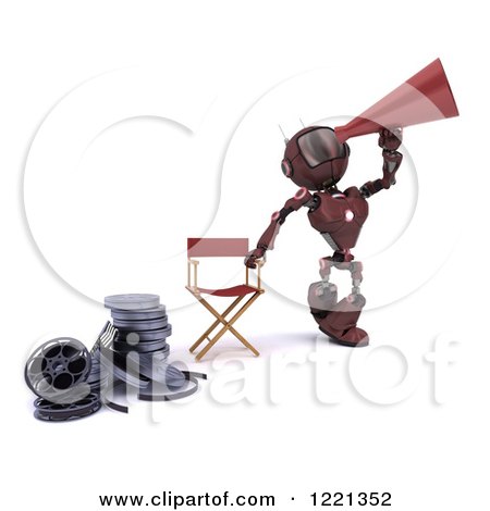 Clipart of a 3d Red Android Robot Movie Director - Royalty Free Illustration by KJ Pargeter